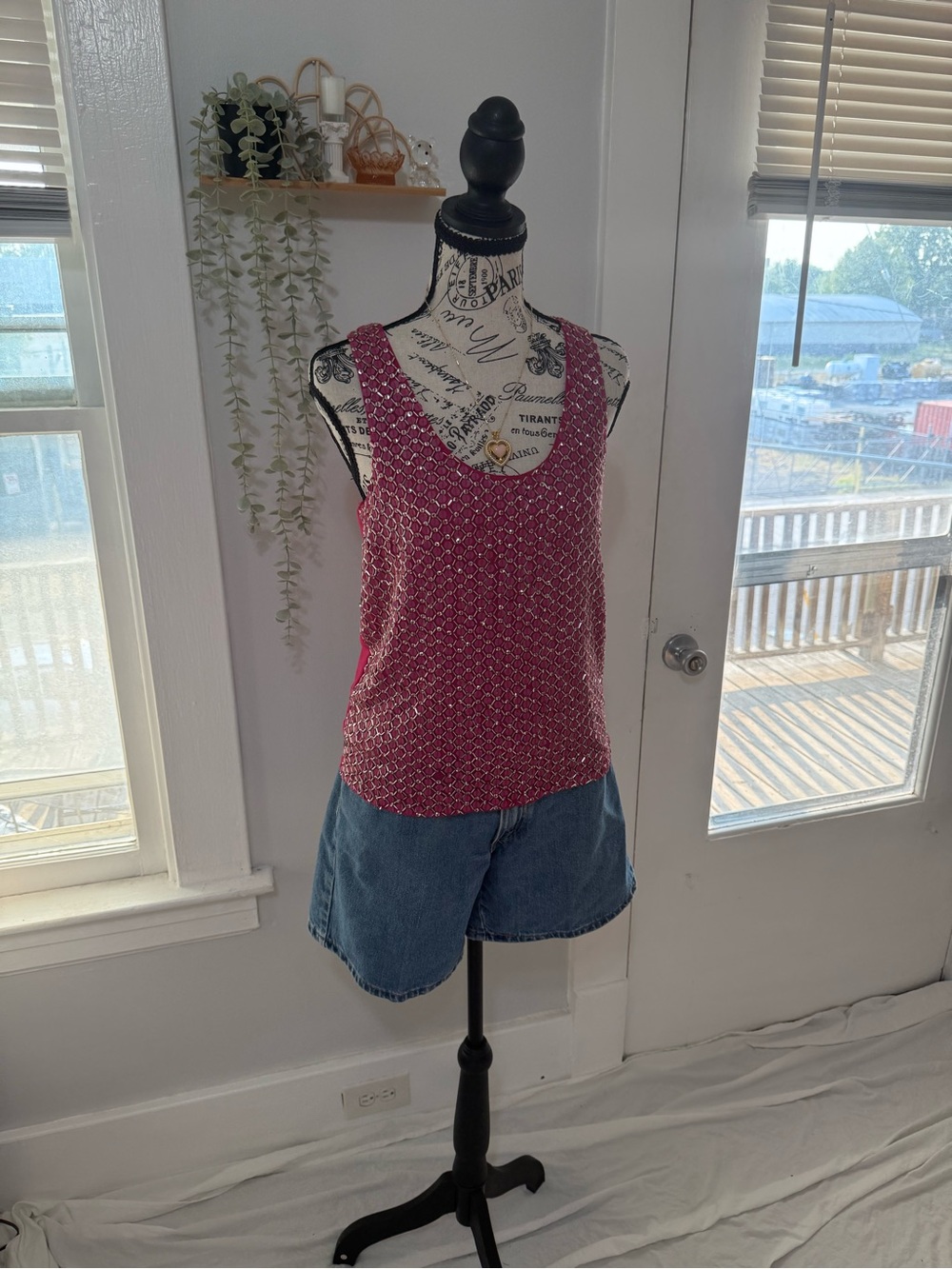 Black brand Y2K pink beaded Women's Tank Top